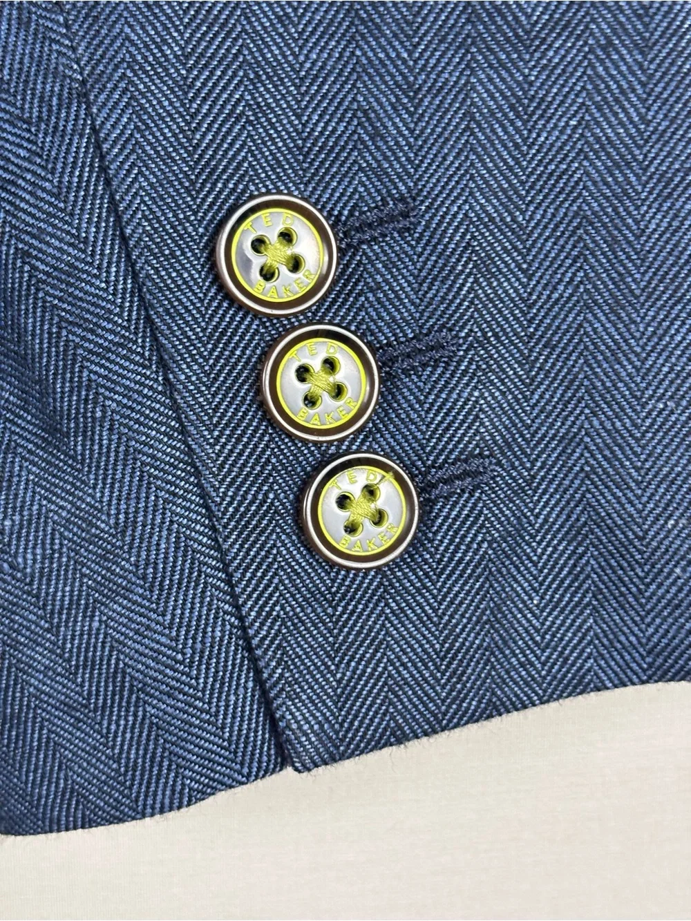Ted Baker London Linen Cotton Herringbone Blazer Navy Sport Coat Size 1